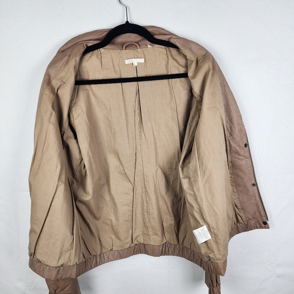 Vince 100% Leather Tan Moto Waist Cinched Jacket Size Large Neutral Biker - Picture 5 of 9